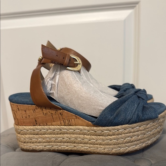 Michael Kors Blue and Tan Espadrille Wedges - Picture 2 of 7